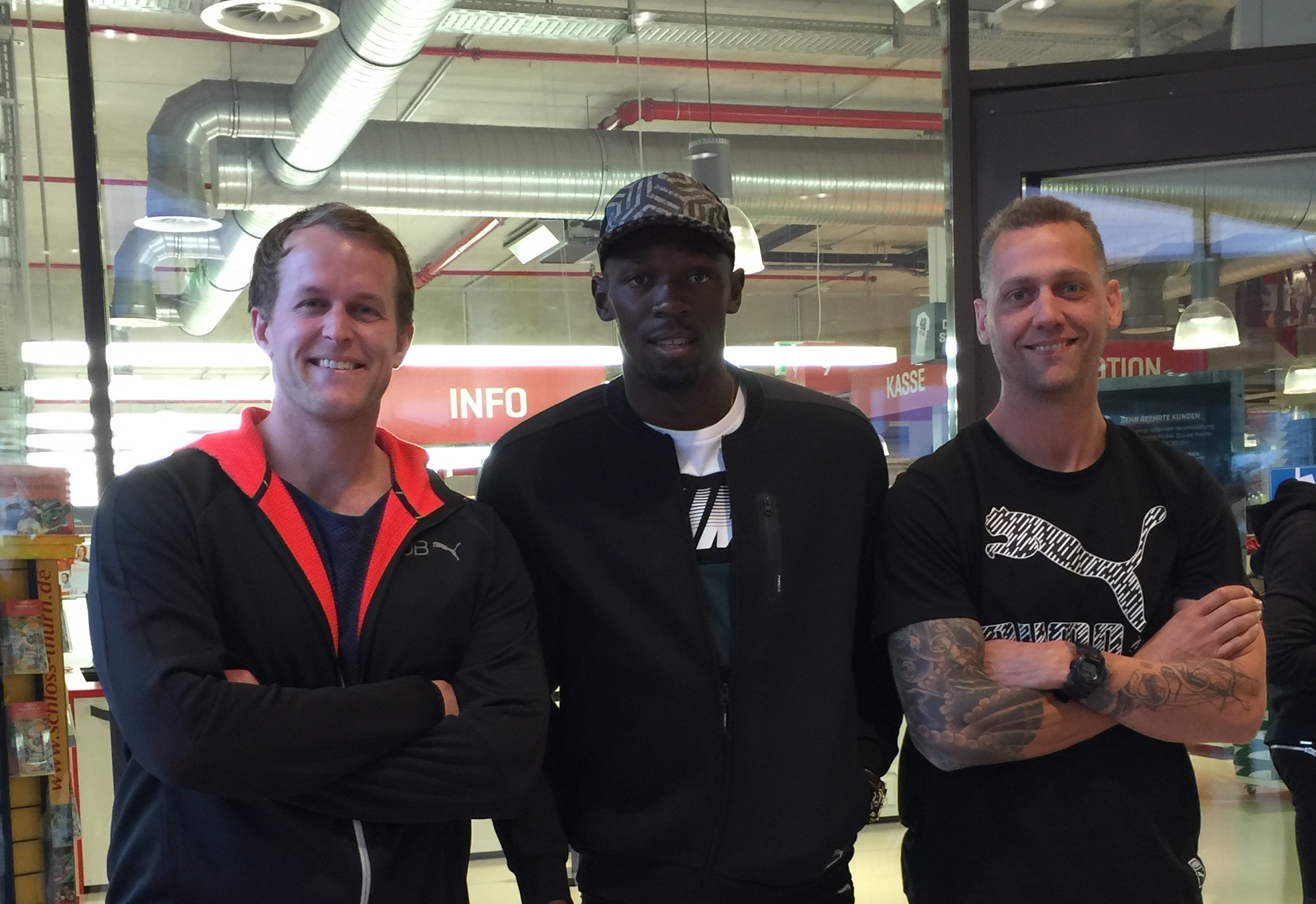 Clint Van Marrewijk meeting Usain Bolt at the Puma factory in Herzogenaurach, Germany
